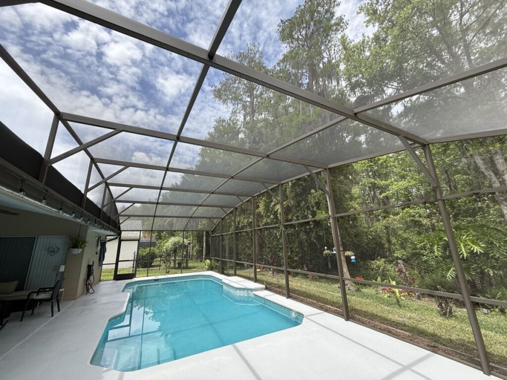 Same East Orlando pool cage after bronze coating and new screens