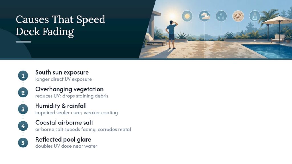 Environmental factors that accelerate pool deck fading