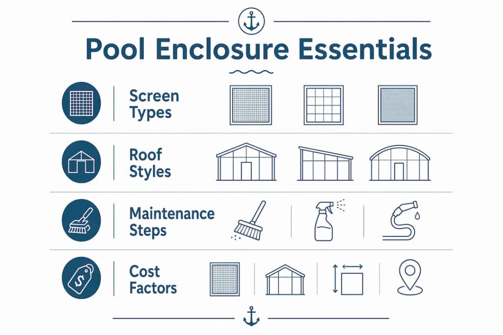 Infographic detailing pool enclosure essentials and tips