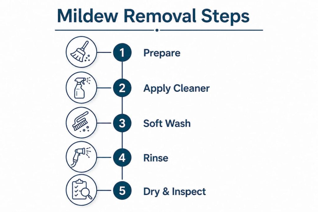 Infographic outlining step-by-step mildew removal process
