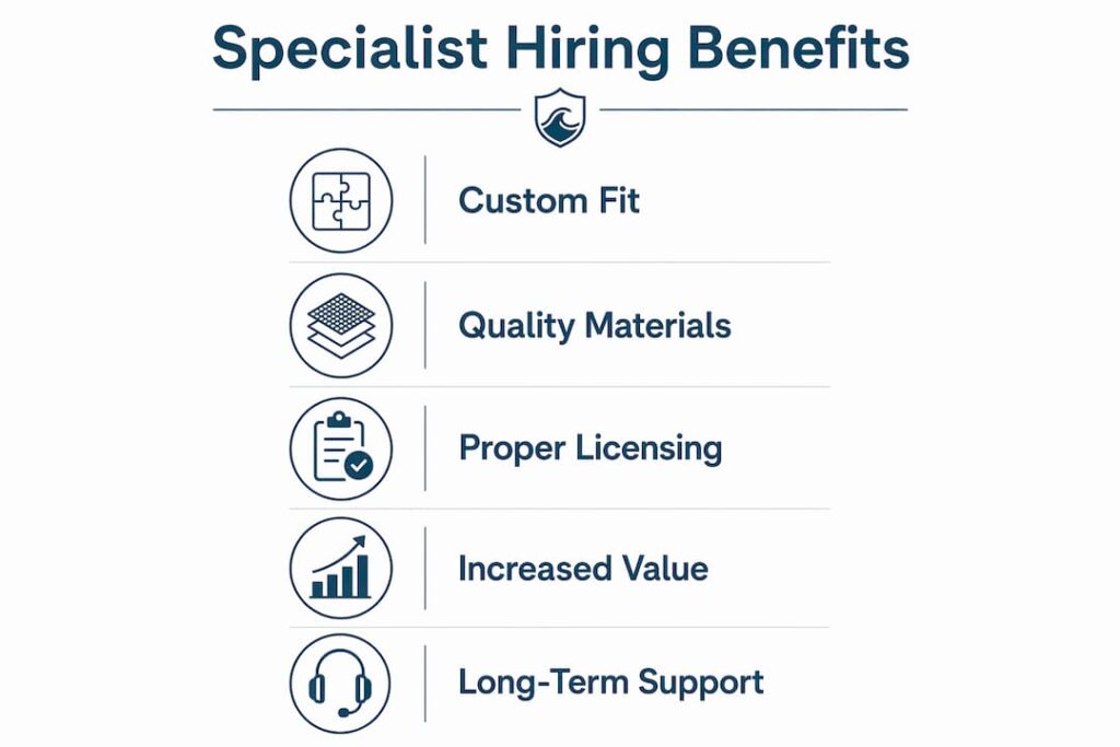 Infographic showing key benefits of hiring a pool enclosure specialist