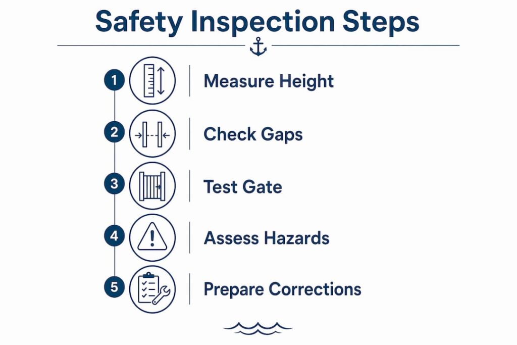 Infographic showing step-by-step pool enclosure safety inspection