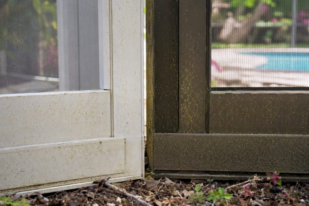 Pollen buildup on white versus bronze pool enclosure frames